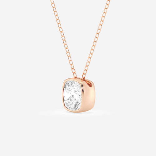 1 1/2 ctw Cushion Lab Grown Diamond Bezel Set Solitaire Pendant with Adjustable Chain 14K Rose Gold, E, VS1 | IGI Certified, 1 1/2 ct Center