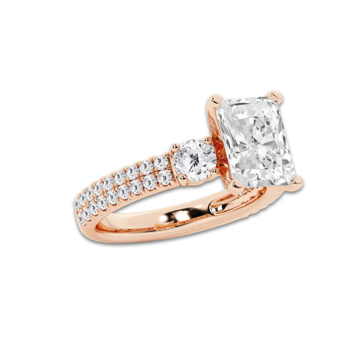 4.00 ctw Radiant Lab-Grown Diamond Three Stone Double Row Engagement Ring in 14K Rose Gold for Women | D Color, VVS1 Clarity, IGI Certified 3.00 ct Center Diamond