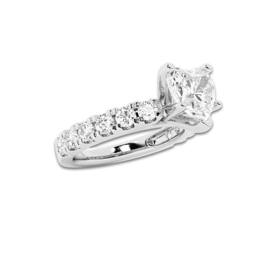 3.00 ctw Heart Lab-Grown Diamond Split-Prong Set Side Stone Engagement Ring in Platinum for Women | Colorless D, VVS1 Clarity, IGI Certified 2.00 ct Center Diamond
