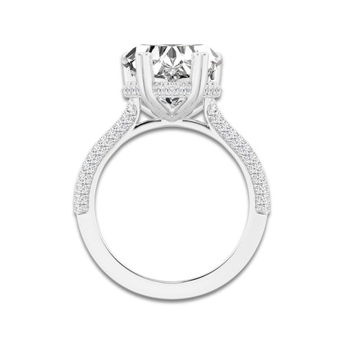 4 1/2 ctw Heart Lab Grown Diamond Double Prong Hidden Halo Engagement Ring Platinum, E, VS1 | 4 ct Center