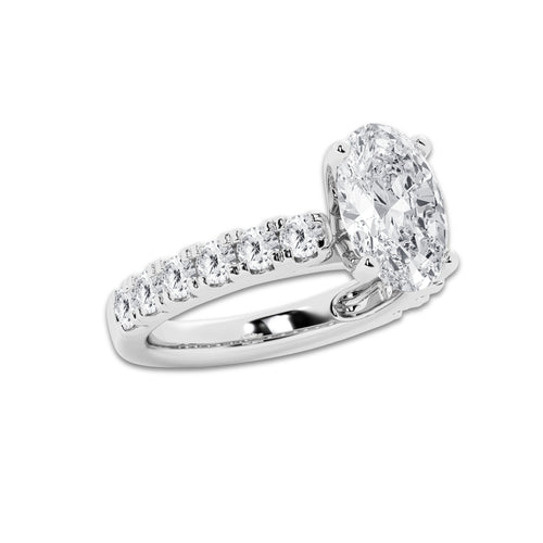 4.00 ctw Oval Lab-Grown Diamond Split-Prong Set Side Stone Engagement Ring in Platinum for Women | Colorless D, VVS1 Clarity, IGI Certified 3.00 ct Center Diamond