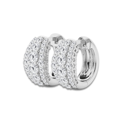 1 5/8 ctw Round Lab Grown Diamond Graduated Triple Row Huggie Hoop Earrings 14K White Gold, DE, VS1