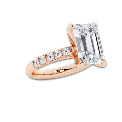 8.55 ctw Emerald Lab-Grown Diamond Pave Engagement Ring in 14K Rose Gold for Women | D Color, VVS1 Clarity, IGI Certified 8.00 ct Center Diamond