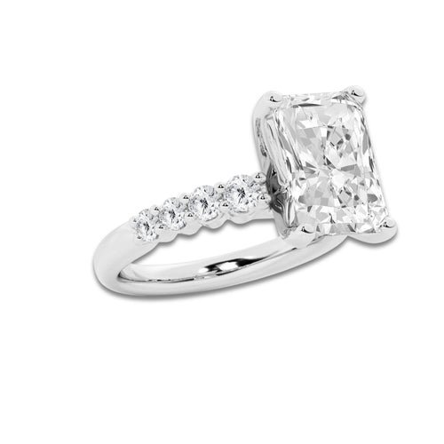8.66 Ct Radiant Lab-Grown Diamond Half Eternity Engagement Ring in 14K White Gold for Female, Colorless (E), VS1 Clarity | IGI Certified, 8.00 Ct Center Diamond