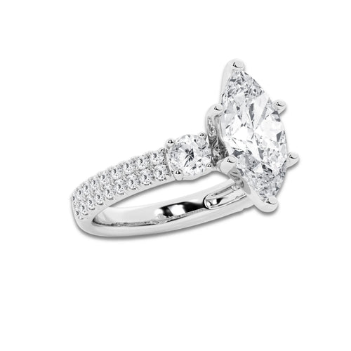 4.00 ctw Marquise Lab-Grown Diamond Three Stone Double Row Engagement Ring in Platinum for Women | E Color, VS1 Clarity, IGI Certified 3.00 ct Center Diamond