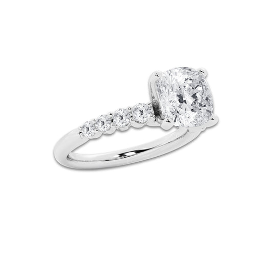 4.66 Ct Cushion Lab-Grown Diamond Half Eternity Engagement Ring in 14K White Gold for Female, Colorless (D), VVS1 Clarity | IGI Certified, 4.00 Ct Center Diamond