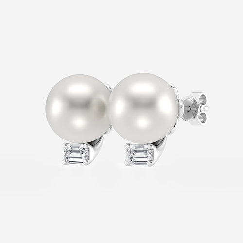 9.5 - 10.0 mm Cultured Freshwater Pearl and 1/2 ctw Lab Grown Diamond Stud Earrings 14K White Gold