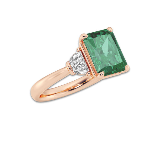 Marigold 10x8mm Radiant Cut Created Emerald and 5/8 ctw Lab Grown Diamond Three-Stone Engagement Ring 14K Rose Gold