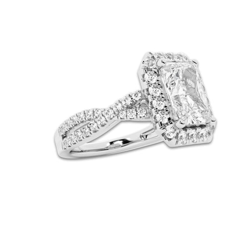 2 5/8 ctw Radiant Lab Grown Diamond Crossover Halo Engagement Ring Platinum, D, VVS | 2 ct Center