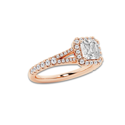 Nirvana 1 1/2 ctw Asscher Lab Grown Diamond Split Shank Halo Engagement Ring 14K Rose Gold, D, VVS | IGI Certified, 1 ct Center