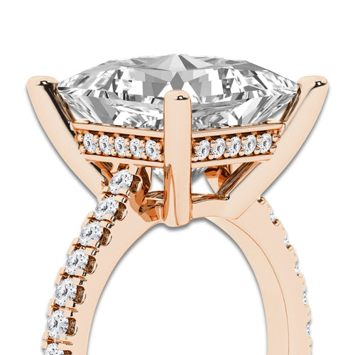 7.39 ctw Princess Lab-Grown Diamond Hidden Halo Side Stone Engagement Ring in 18K Rose Gold for Women | Colorless D, VVS1 Clarity, IGI Certified 7.00 ct Center Diamond