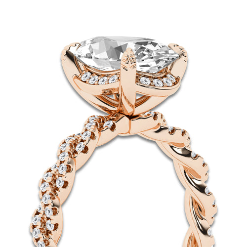 Hidden 3 2/5 ctw Oval Lab Grown Diamond Hidden Halo Engagement Ring 14K Rose Gold, D, VVS | IGI Certified, 3 ct Center