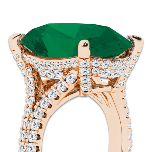Dahlia 15 ctw Oval Cut Emerald and Round Lab Grown Diamond Hidden Halo Engagement Ring 14K Rose Gold | 13 1/2 ct Center