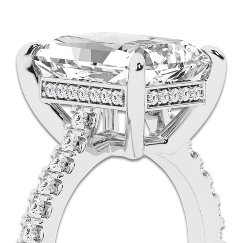 4.35 ctw Radiant Lab-Grown Diamond Hidden Halo Side Stone Engagement Ring in Platinum for Women | Colorless E, VS1 Clarity, IGI Certified 4.00 ct Center Diamond