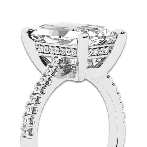5.30 ctw Radiant Lab-Grown Diamond Hidden Halo Side Stone Engagement Ring in Platinum for Women | Colorless E, VS1 Clarity, IGI Certified 5.00 ct Center Diamond