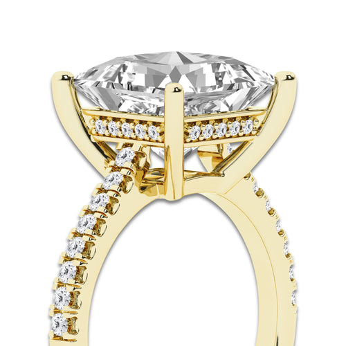 5.33 ctw Princess Lab-Grown Diamond Hidden Halo Side Stone Engagement Ring in 18K Yellow Gold for Women | Colorless D, VVS1 Clarity, IGI Certified 5.00 ct Center Diamond