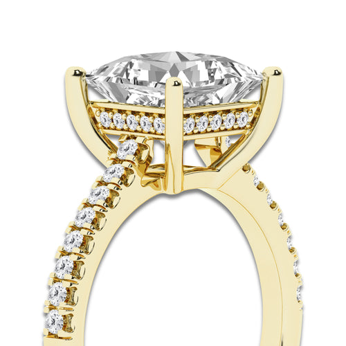 3.30 ctw Princess Lab-Grown Diamond Hidden Halo Side Stone Engagement Ring in 18K Yellow Gold for Women | Colorless D, VVS1 Clarity, IGI Certified 3.00 ct Center Diamond