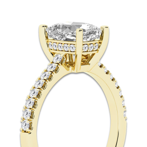 2.28 ctw Elongated Cushion Lab-Grown Diamond Hidden Halo Side Stone Engagement Ring in 18K Yellow Gold for Women | Colorless E, VS1 Clarity, IGI Certified 2.00 ct Center Diamond