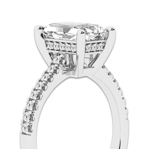 2.25 ctw Radiant Lab-Grown Diamond Hidden Halo Side Stone Engagement Ring in Platinum for Women | Colorless D, VVS1 Clarity, IGI Certified 2.00 ct Center Diamond