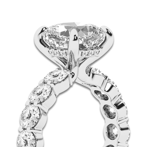 6 7/8 ctw Cushion Lab Grown Diamond Hidden Halo Eternity Engagement Ring Platinum, D, VVS | 3 ct Center