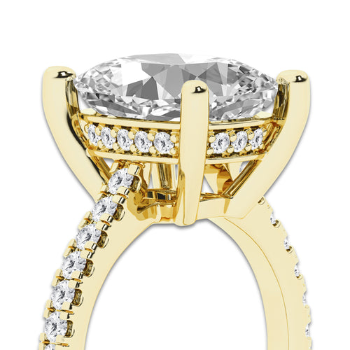 6.45 ctw Elongated Cushion Lab-Grown Diamond Hidden Halo Side Stone Engagement Ring in 18K Yellow Gold for Women | Colorless E, VS1 Clarity, IGI Certified 6.00 ct Center Diamond