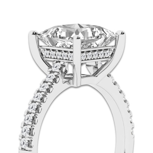 3.30 ctw Princess Lab-Grown Diamond Hidden Halo Side Stone Engagement Ring in Platinum for Women | Colorless D, VVS1 Clarity, IGI Certified 3.00 ct Center Diamond