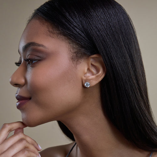 1 1/5 ctw Round Lab Grown Diamond Shadow Halo Stud Earrings 18K Rose Gold, E, VS1