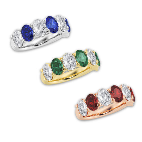 Nia 7 x 5 mm Oval Cut Created Emerald and 2 7/8 ctw Oval Lab Grown Diamond Anniversary Band 14K Rose Gold
