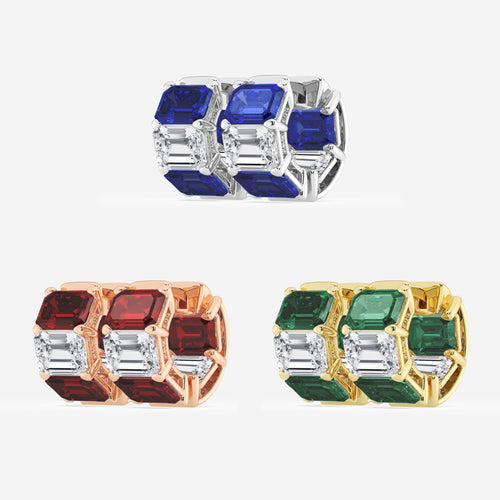 6.8x4.75 mm Created Emerald and 4 ctw Emerald Lab Grown Diamond Huggie Hoop Earrings 14K Rose Gold