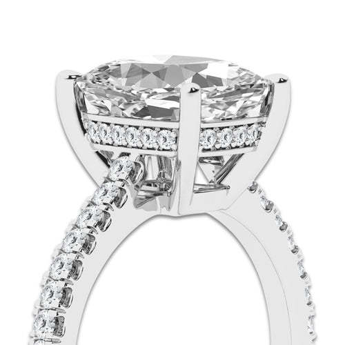 4.30 ctw Elongated Cushion Lab-Grown Diamond Hidden Halo Side Stone Engagement Ring in 18K White Gold for Women | Colorless E, VS1 Clarity, IGI Certified 4.00 ct Center Diamond