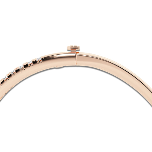 1 1/2 ctw Round Lab Grown Diamond French Pave Bangle Bracelet - 7 Inches 14K Rose Gold, DE, VS1