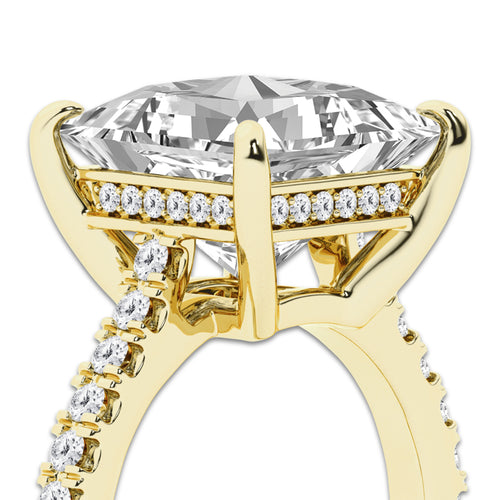 4.35 ctw Princess Lab-Grown Diamond Hidden Halo Side Stone Engagement Ring in 18K Yellow Gold for Women | Colorless E, VS1 Clarity, IGI Certified 4.00 ct Center Diamond