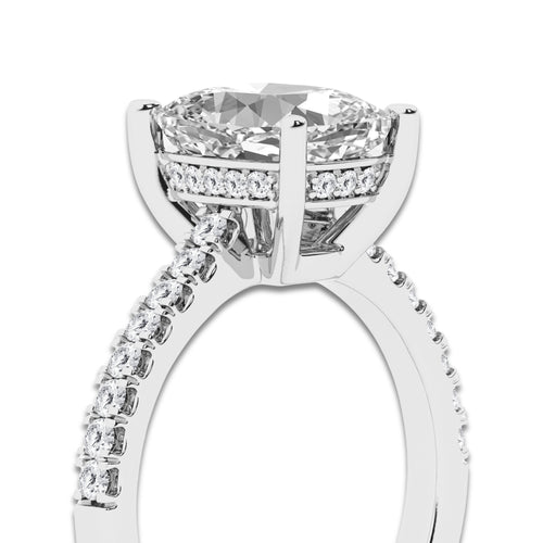 3.28 ctw Elongated Cushion Lab-Grown Diamond Hidden Halo Side Stone Engagement Ring in Platinum for Women | Colorless E, VS1 Clarity, IGI Certified 3.00 ct Center Diamond