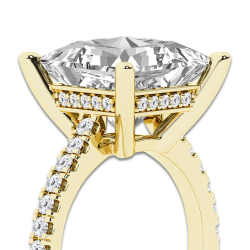 7.39 ctw Princess Lab-Grown Diamond Hidden Halo Side Stone Engagement Ring in 18K Yellow Gold for Women | Colorless E, VS1 Clarity, IGI Certified 7.00 ct Center Diamond