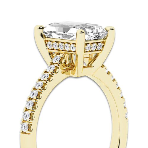2.25 ctw Radiant Lab-Grown Diamond Hidden Halo Side Stone Engagement Ring in 18K Yellow Gold for Women | Colorless E, VS1 Clarity, IGI Certified 2.00 ct Center Diamond