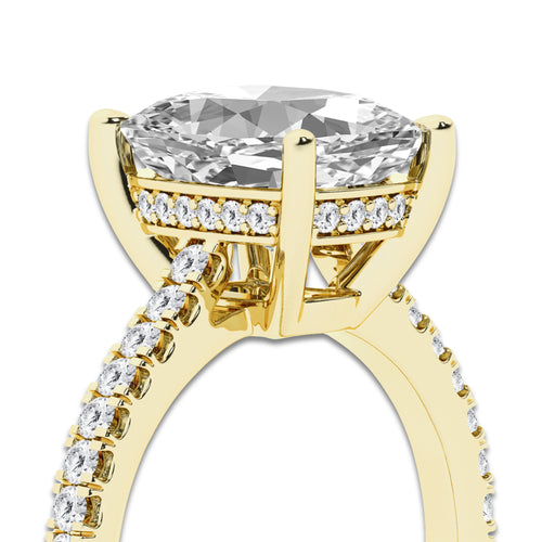 4.30 ctw Elongated Cushion Lab-Grown Diamond Hidden Halo Side Stone Engagement Ring in 18K Yellow Gold for Women | Colorless E, VS1 Clarity, IGI Certified 4.00 ct Center Diamond