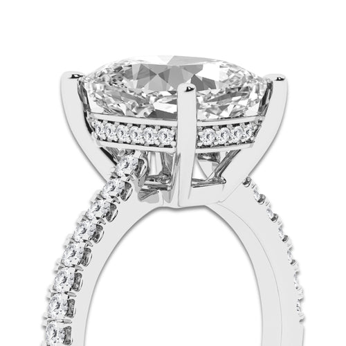 5.30 ctw Elongated Cushion Lab-Grown Diamond Hidden Halo Side Stone Engagement Ring in 18K White Gold for Women | Colorless D, VVS1 Clarity, IGI Certified 5.00 ct Center Diamond