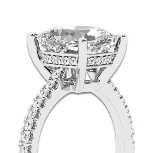 5.30 ctw Elongated Cushion Lab-Grown Diamond Hidden Halo Side Stone Engagement Ring in 18K White Gold for Women | Colorless E, VS1 Clarity, IGI Certified 5.00 ct Center Diamond