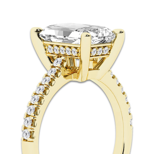 3.28 ctw Radiant Lab-Grown Diamond Hidden Halo Side Stone Engagement Ring in 18K Yellow Gold for Women | Colorless D, VVS1 Clarity, IGI Certified 3.00 ct Center Diamond
