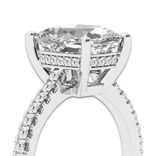 4.30 ctw Elongated Cushion Lab-Grown Diamond Hidden Halo Side Stone Engagement Ring in 18K White Gold for Women | Colorless D, VVS1 Clarity, IGI Certified 4.00 ct Center Diamond