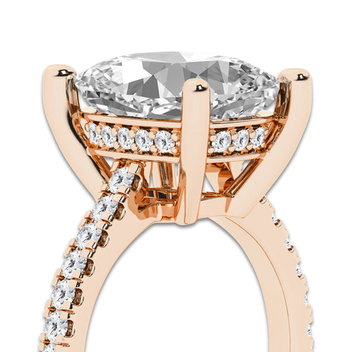 6.45 ctw Elongated Cushion Lab-Grown Diamond Hidden Halo Side Stone Engagement Ring in 18K Rose Gold for Women | Colorless D, VVS1 Clarity, IGI Certified 6.00 ct Center Diamond