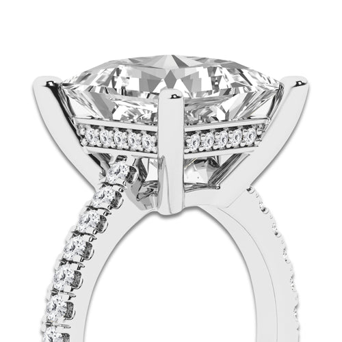 6.37 ctw Princess Lab-Grown Diamond Hidden Halo Side Stone Engagement Ring in 18K White Gold for Women | Colorless D, VVS1 Clarity, IGI Certified 6.00 ct Center Diamond