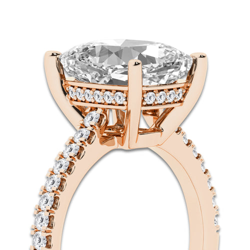 5.30 ctw Elongated Cushion Lab-Grown Diamond Hidden Halo Side Stone Engagement Ring in 18K Rose Gold for Women | Colorless E, VS1 Clarity, IGI Certified 5.00 ct Center Diamond