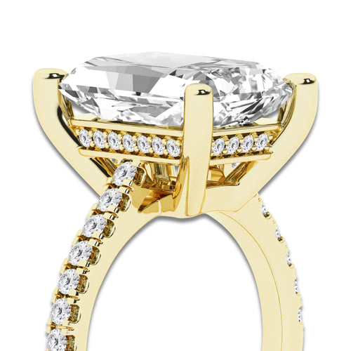 7.47 ctw Radiant Lab-Grown Diamond Hidden Halo Side Stone Engagement Ring in 18K Yellow Gold for Women | Colorless D, VVS1 Clarity, IGI Certified 7.00 ct Center Diamond