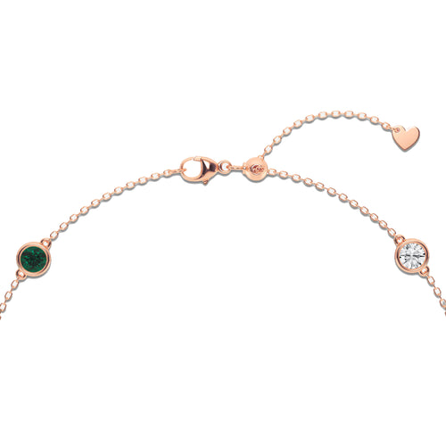 1 1/4 Round Cut Created Emerald and Round Lab Grown Diamond Anklet 14K Rose Gold