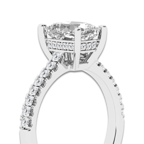 2.28 ctw Elongated Cushion Lab-Grown Diamond Hidden Halo Side Stone Engagement Ring in 18K White Gold for Women | Colorless E, VS1 Clarity, IGI Certified 2.00 ct Center Diamond