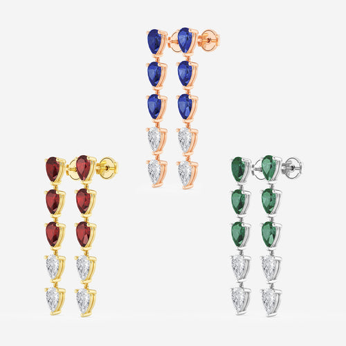 7.0X5.0 mm Pear Shaped Created Emerald and 2 2/5 ctw Pear Lab Grown Diamond Dangle Earrings 14K Rose Gold