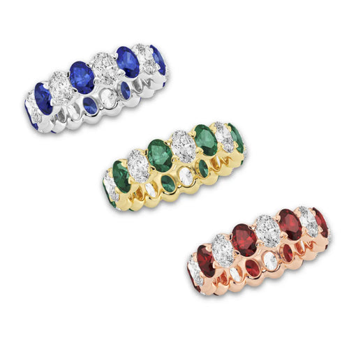 Giselle 5.4x3.8 mm Oval Cut Created Emerald and 2 5/8 ctw Oval Lab Grown Diamond Eternity Band - 5.5mm Width 14K Rose Gold