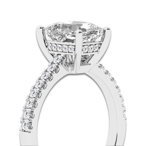 2.78 ctw Elongated Cushion Lab-Grown Diamond Hidden Halo Side Stone Engagement Ring in Platinum for Women | Colorless E, VS1 Clarity, IGI Certified 2.50 ct Center Diamond