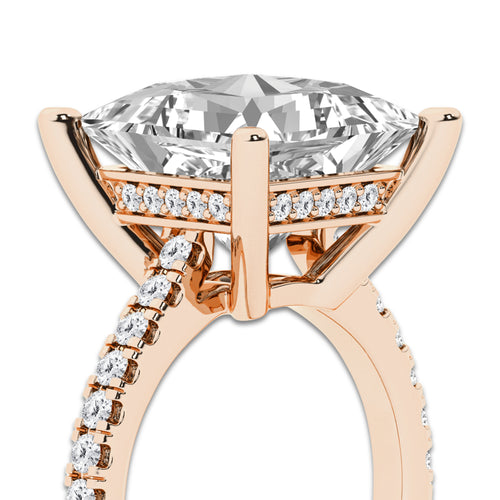 8.42 ctw Princess Lab-Grown Diamond Hidden Halo Side Stone Engagement Ring in 18K Rose Gold for Women | Colorless E, VS1 Clarity, IGI Certified 8.00 ct Center Diamond